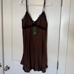 Wild Fable Brown Chemise dress with Black Lace